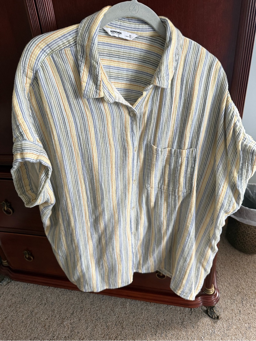 Sonoma Short Sleeve Striped Shirt — Cream, Yellow & Blue